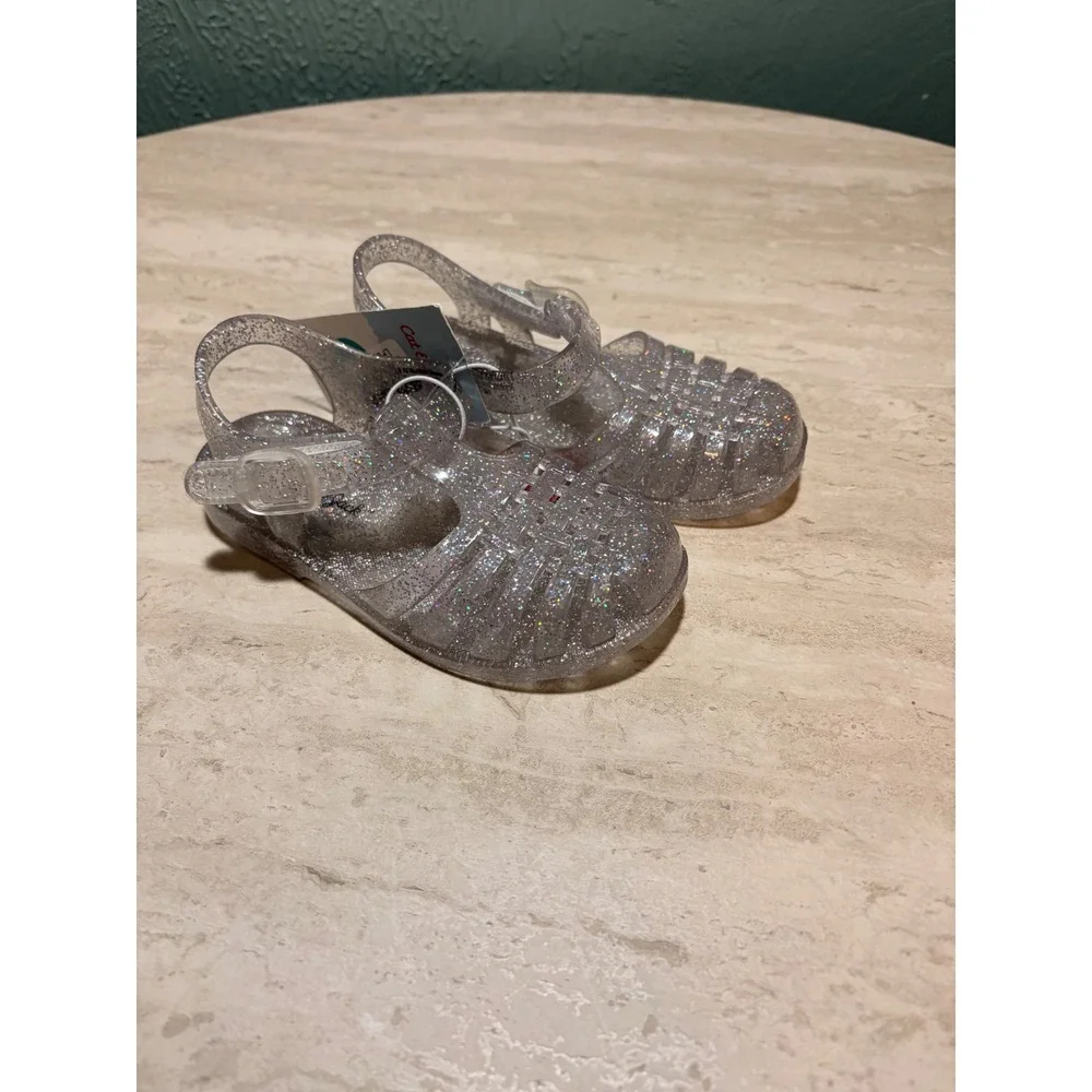 Cat & Jack Toddler Girls Sunny Glitter Jelly Sandals Clear Silver Size 8 NWT